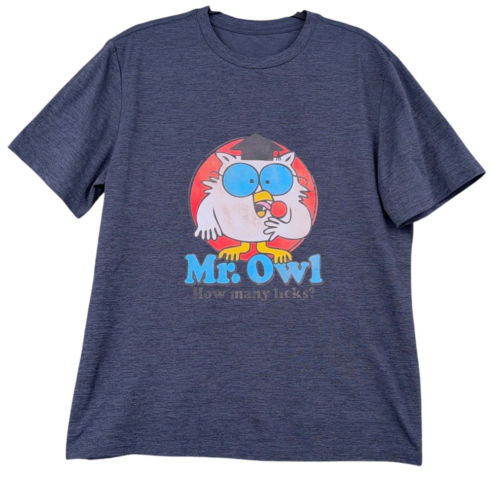 Tonfent Mr Owl Graphic T Shirt Men Large Blue‎ Polyester Crew Neck Short Sleeve